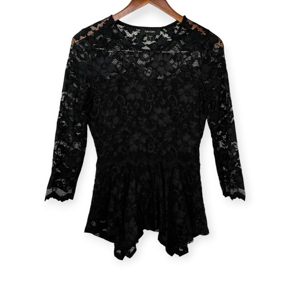 Black Lace Long Sleeve Asymmetric Handkerchief Hem Dark Fairy Romantic Goth Sz S